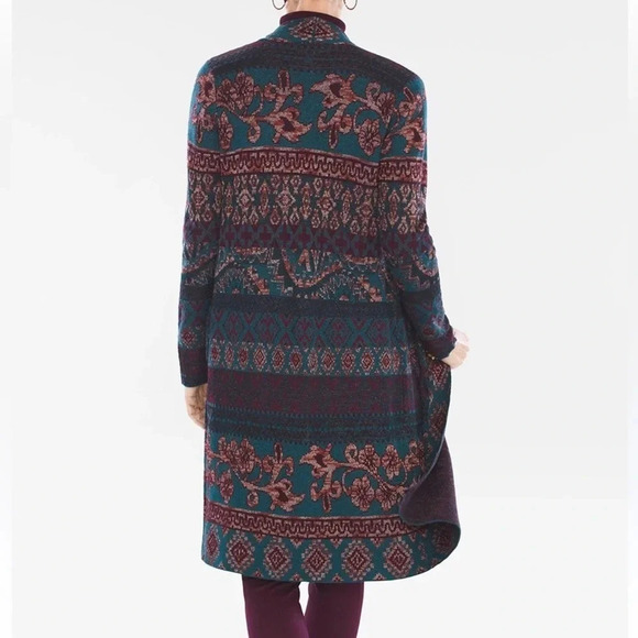 Chico’s Tapestry Regal Jacquard Open Front Cardigan Sweater LS Multi 2/L NWT - Picture 2 of 14